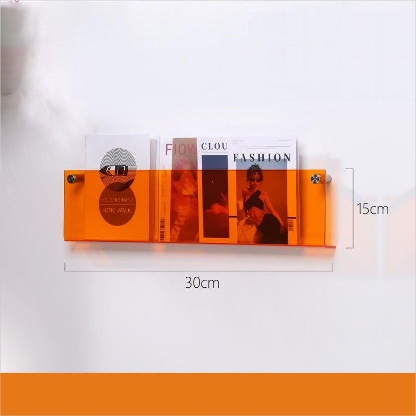 Acrylic Wall Magazine Rack | Modern Orange Floating Display Holder