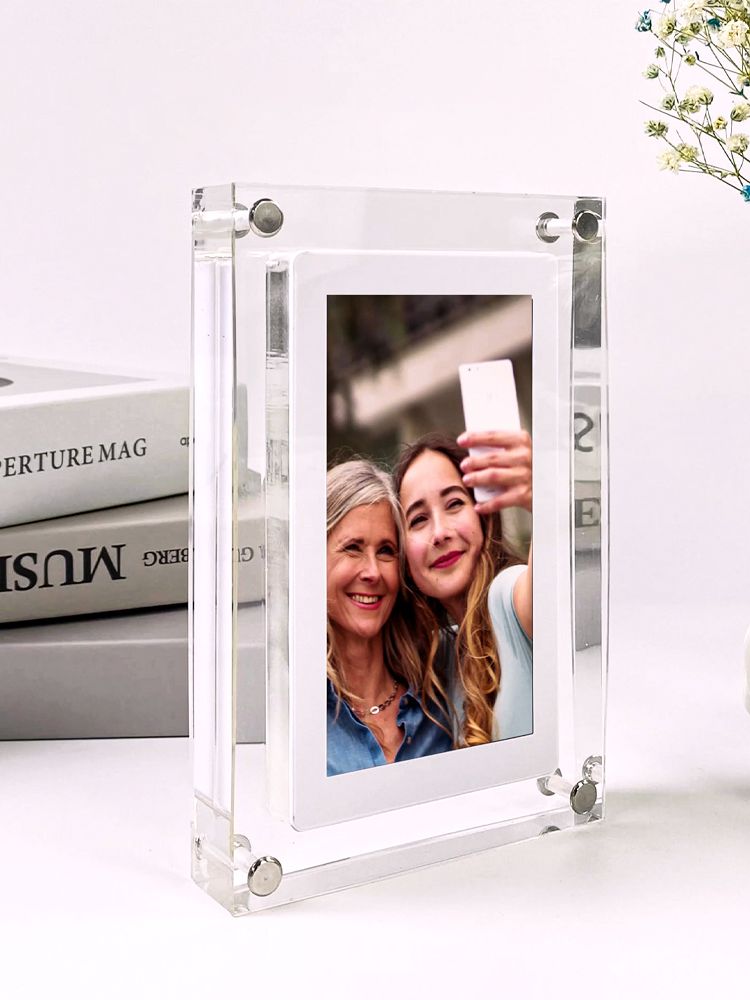 Acrylic Digital Photo Frame | Modern Clear Display Stand