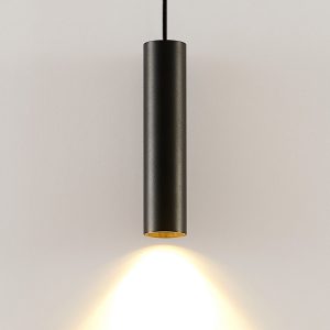 Black Aluminum Pendant Light | Minimalist Tube Design with Gold Interior