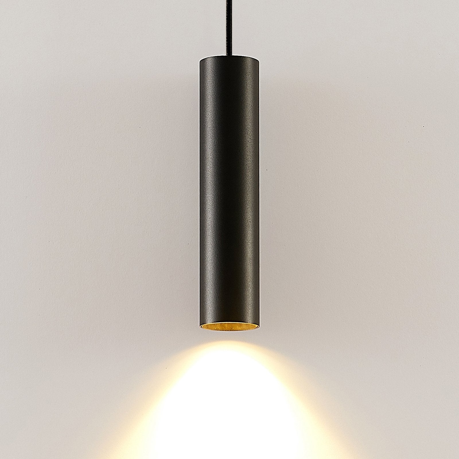 Black Aluminum Pendant Light | Modern Cylindrical Design with Gold Interior