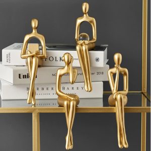 Abstract Figurine Set | Golden Metallic Contemporary Sculptures