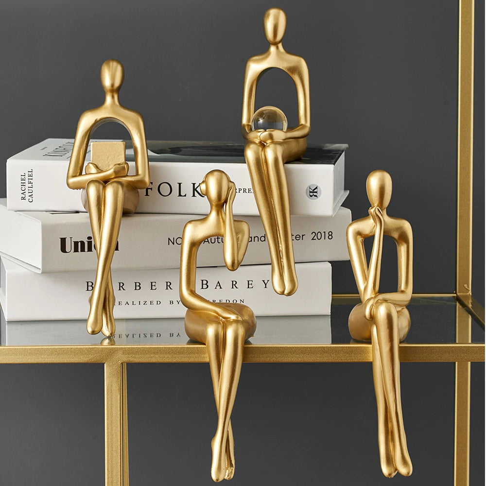 Abstract Figurine Set | Golden Metallic Contemporary Sculptures