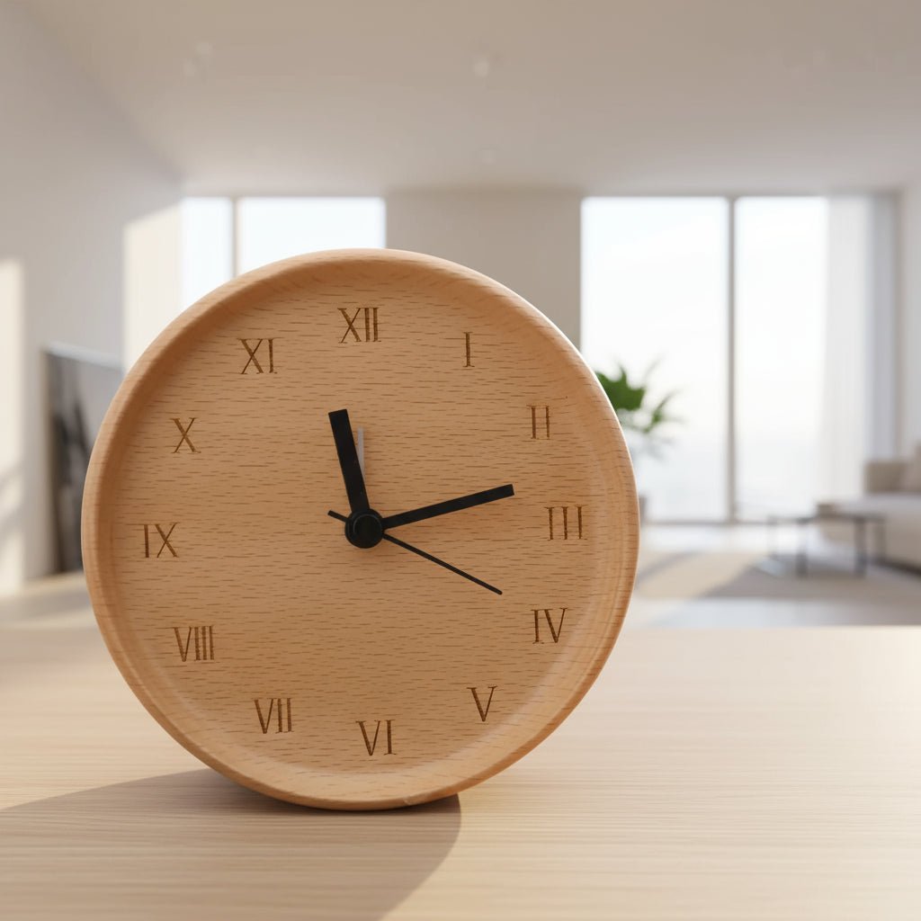 Wooden Desk Clock | Roman Numerals Beech Wood Design