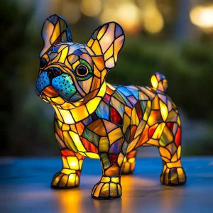 Tiffany Style Dog Table Lamp | Stained Glass French Bulldog Design
