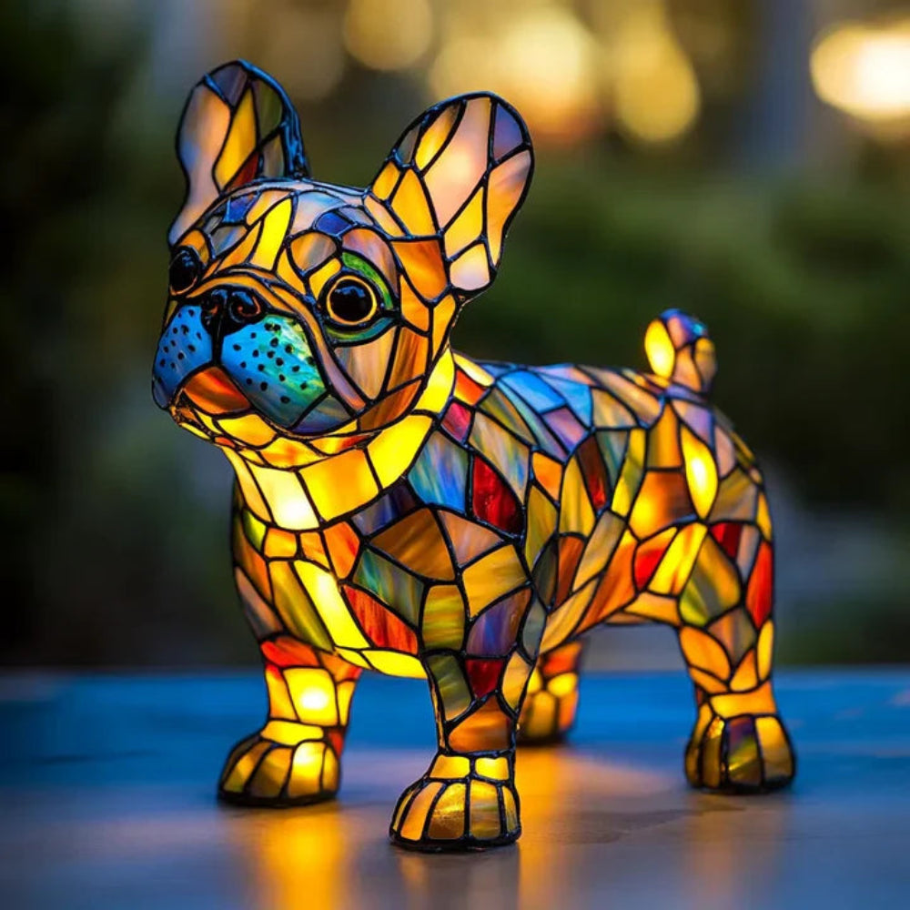 Tiffany Style Dog Table Lamp | Stained Glass French Bulldog Design