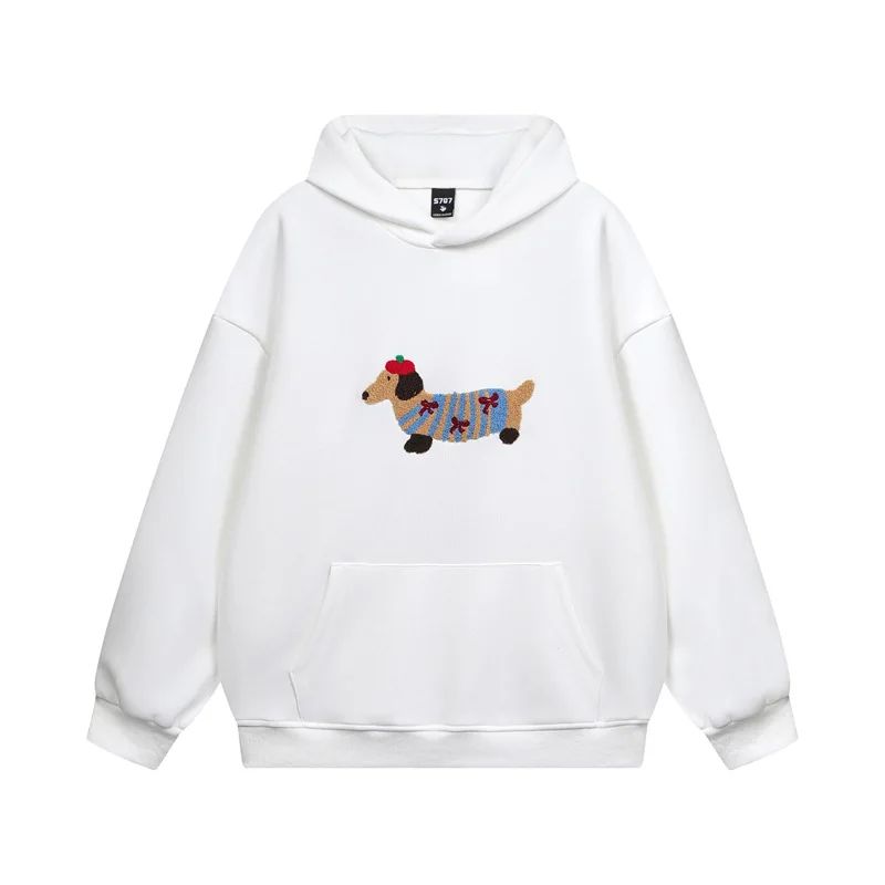 Dachshund Embroidered Hoodie | Cotton Blend Pullover Sweatshirt