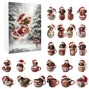 Dachshund Christmas Advent Calendar | 24-Day Holiday Countdown with Ornament Display