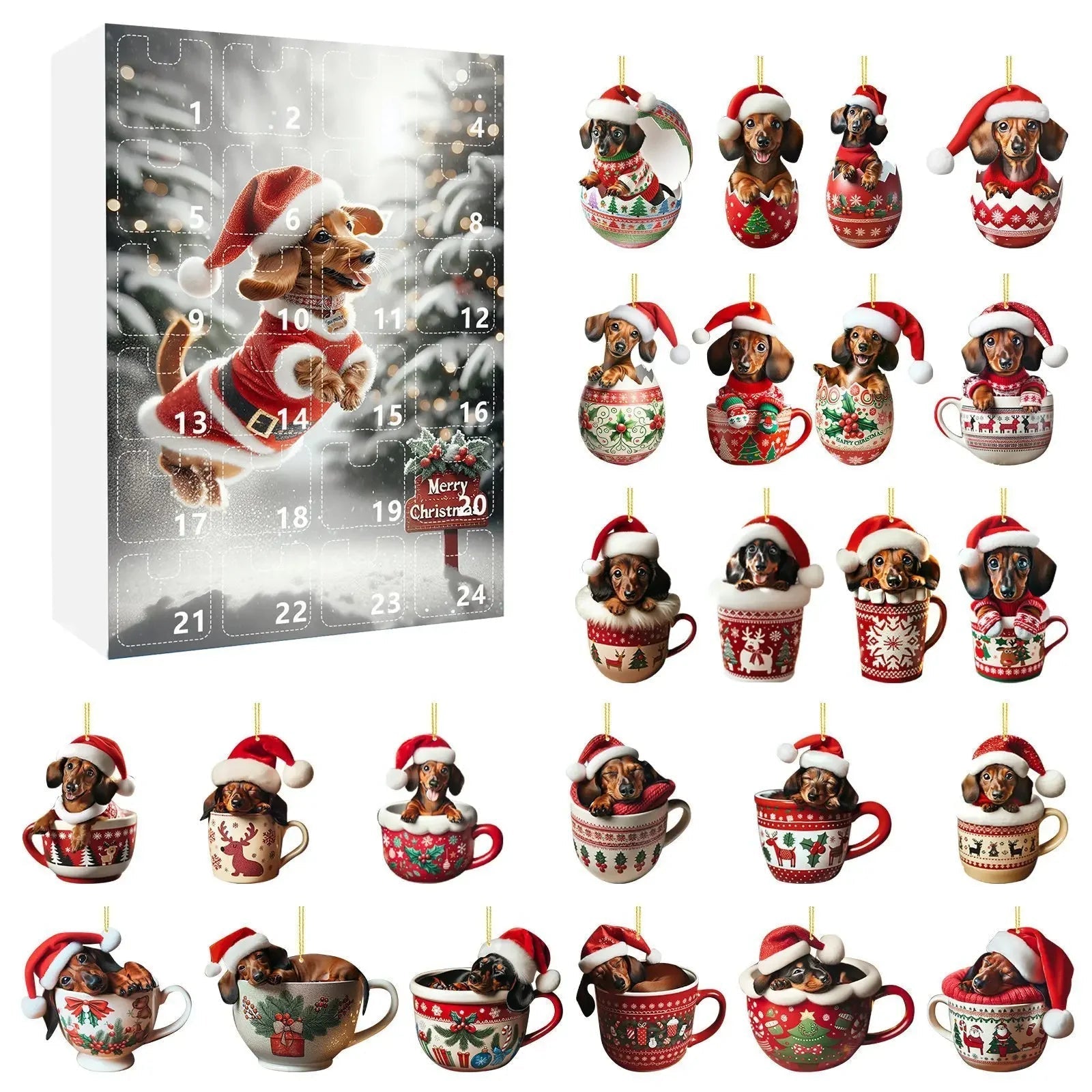 Dachshund Christmas Advent Calendar | 24-Day Holiday Countdown with Ornament Display