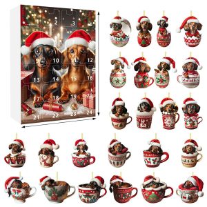 Dachshund Christmas Advent Calendar | 24 Day Holiday Countdown with Festive Dog Ornaments