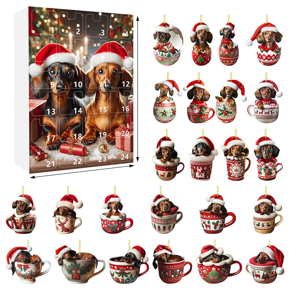 Dachshund Christmas Advent Calendar | 24 Day Holiday Countdown with Festive Dog Ornaments
