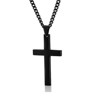 Men's Cross Necklace | Black Stainless Steel Pendant with Iron Chain