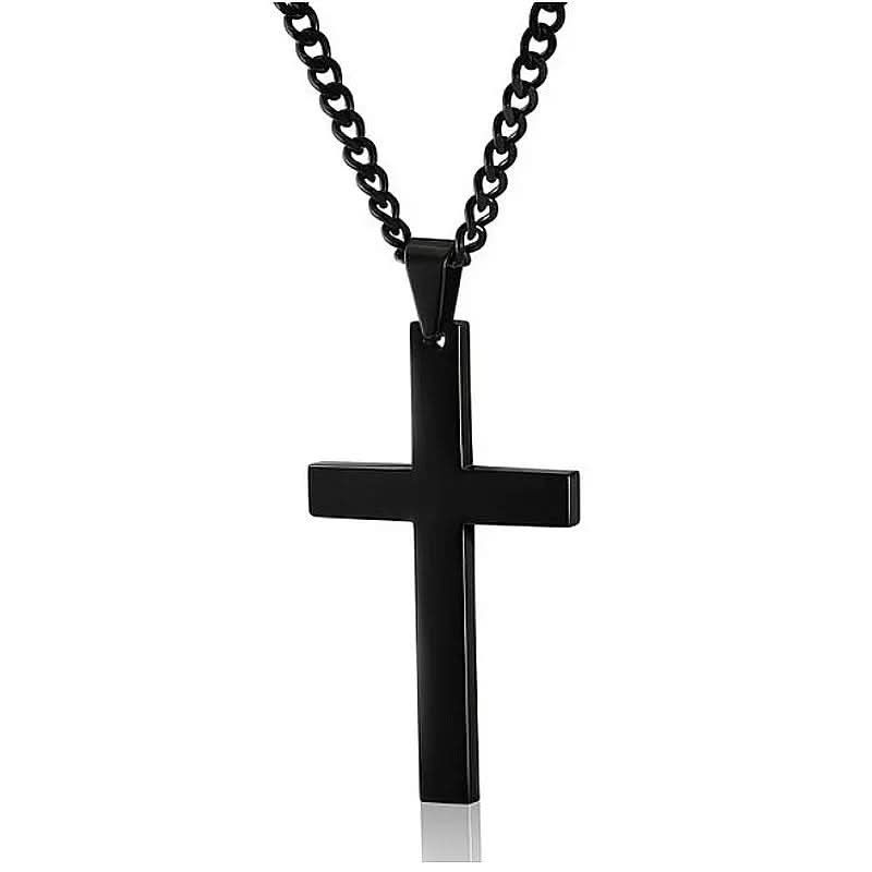 Men's Cross Necklace | Black Stainless Steel Pendant with Iron Chain