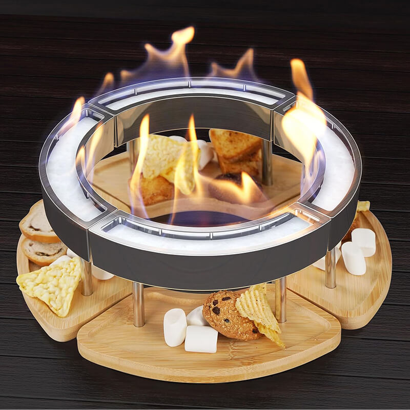 Tabletop Bio-Ethanol Fire Pit | Multi-Shape Design with Wooden Base