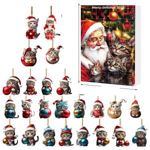 Cat Christmas Ornaments Set | 24-Piece Acrylic Advent Calendar Decorations