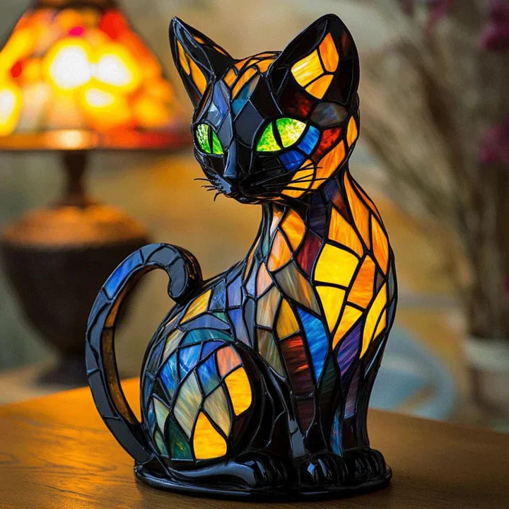 Stained Glass Cat Table Lamp | Handcrafted Mosaic Design