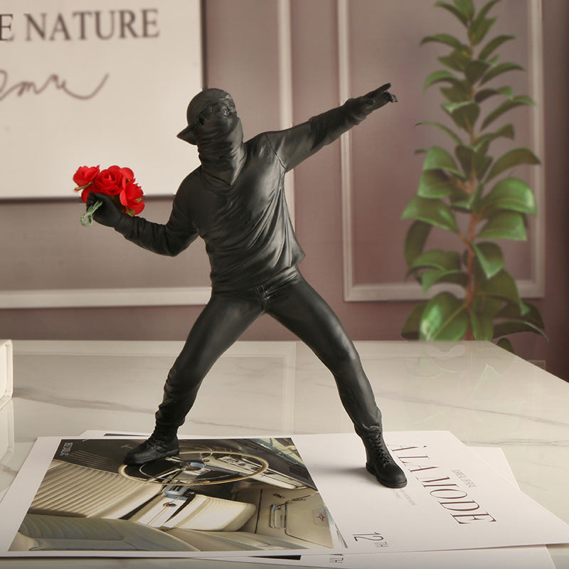 Street Art Banksy Sculpture | Resin Flower Thrower Figurine