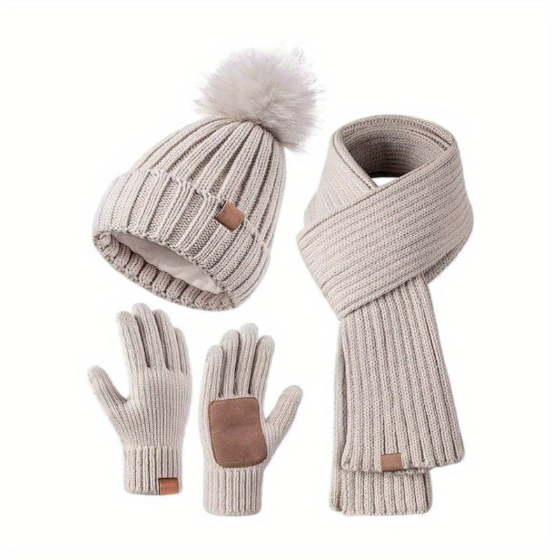 Knitted Winter Accessories Set | Hat Scarf Gloves with Touchscreen Tips