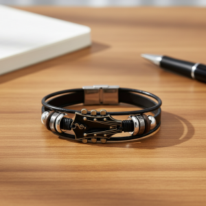 Leather Guitar Bracelet | Black Music-Inspired Design