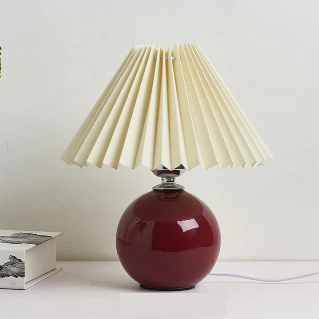 Vintage Table Lamp | Pleated Cream Shade with Ceramic Base