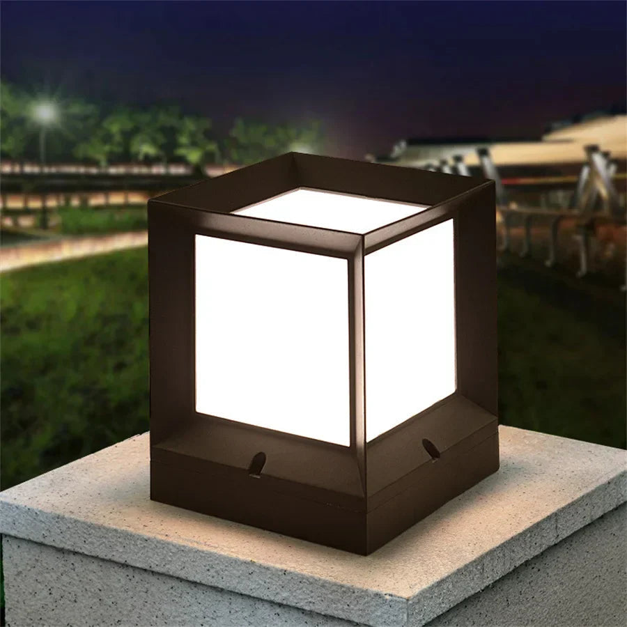 Modern Outdoor Pillar Light | Black Frame White Diffuser