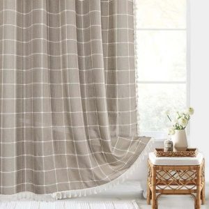 Linen Shower Curtain | Boho Tassel Farmhouse Design