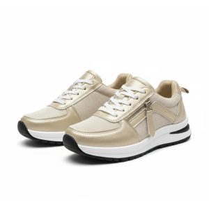 Women's Platform Sneakers | Golden Metallic Mixed Material Design