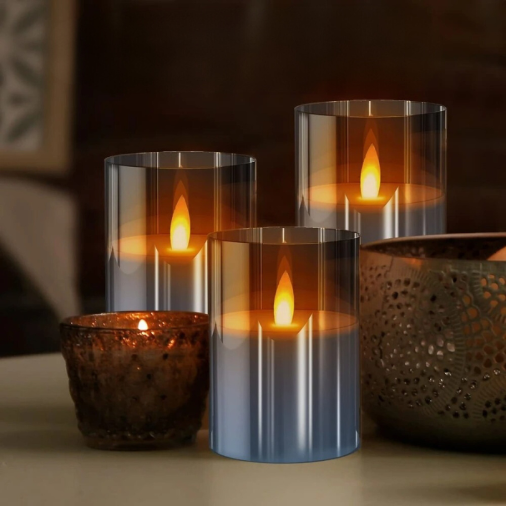 Flameless LED Candle Holders | Remote Control Glass Set of 3
