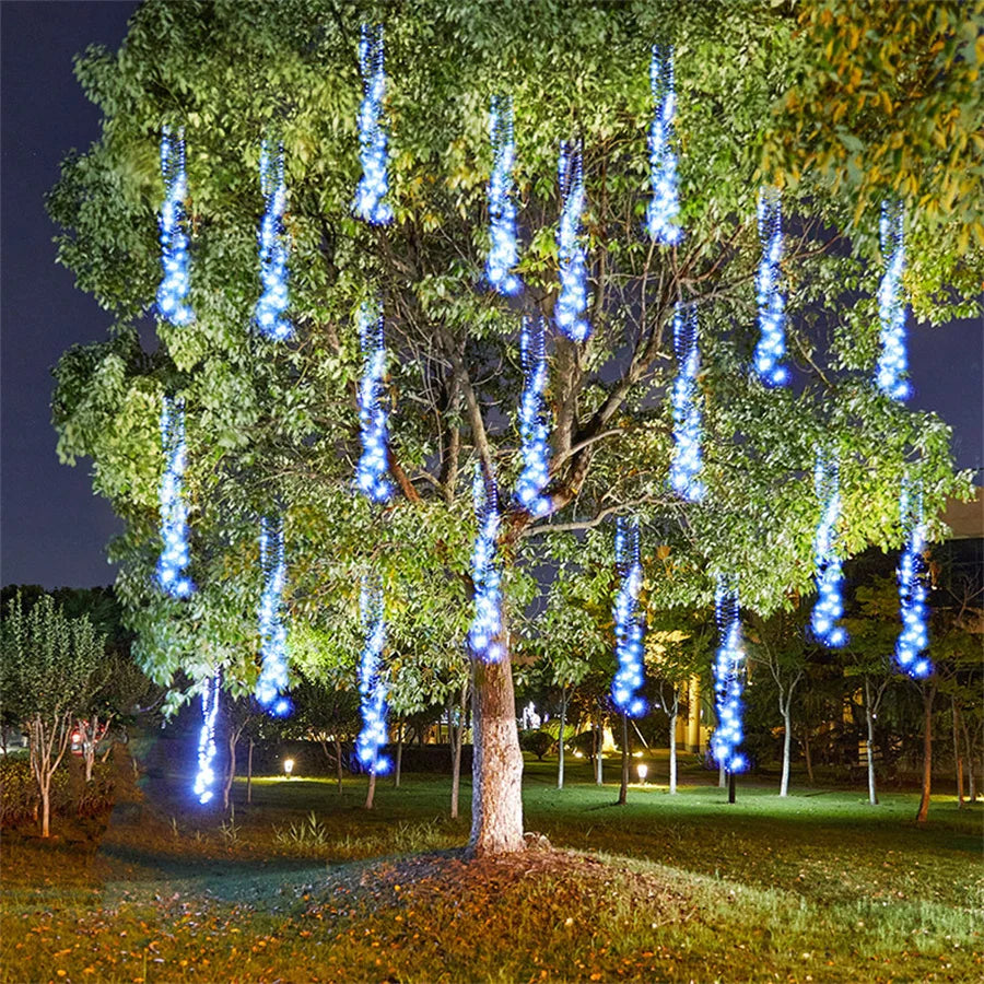 LED Meteor Shower Lights | Cascading Blue Outdoor String Lights