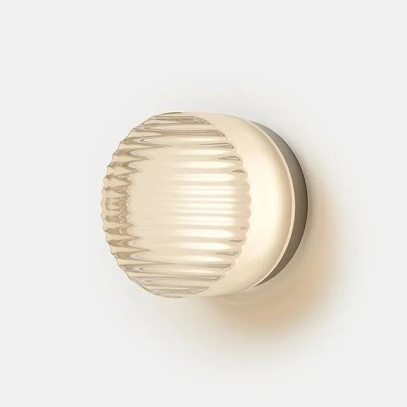 Round Wall Sconce Light | Ribbed Glass Warm LED Fixture