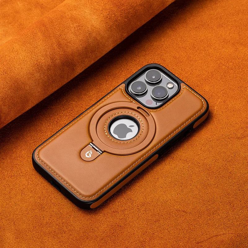 Leather iPhone Case | Magnetic Ring Stand Design