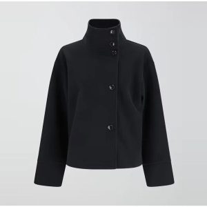 Women's Short Wool Coat | Stand Collar Button Closure