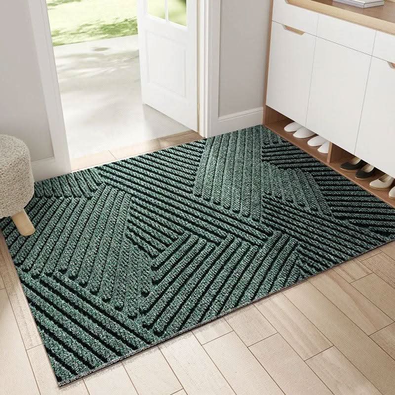 Geometric Area Rug | Green Chevron Woven Pattern
