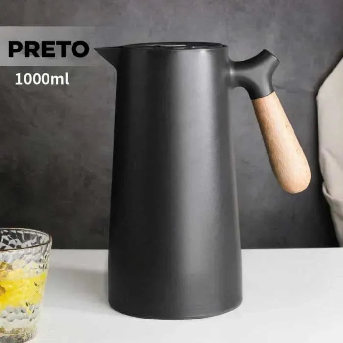 Nordic Thermal Carafe | Wood Handle Black Stainless Steel