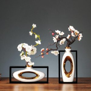 Modern Hollow Vase | Gold Trim Ceramic Design