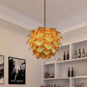 Wooden Pine Cone Pendant Light | Rustic Natural Finish