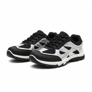 Women's Walking Sneakers | Lightweight Black Silver Athletic Shoes