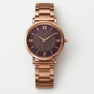 Rose Gold Watch | Crystal Embellished Purple Dial