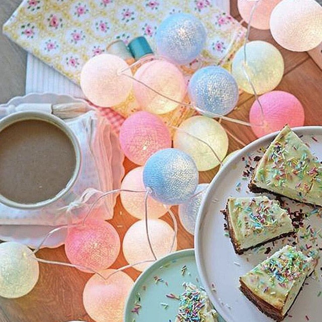 Cotton Ball String Lights | Colorful LED Garland