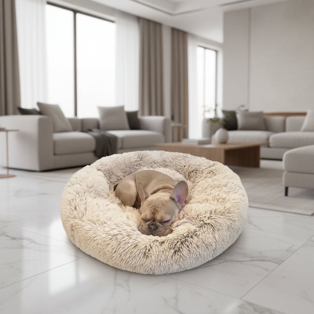 Plush Dog Bed | Round Raised Edge Calming Design