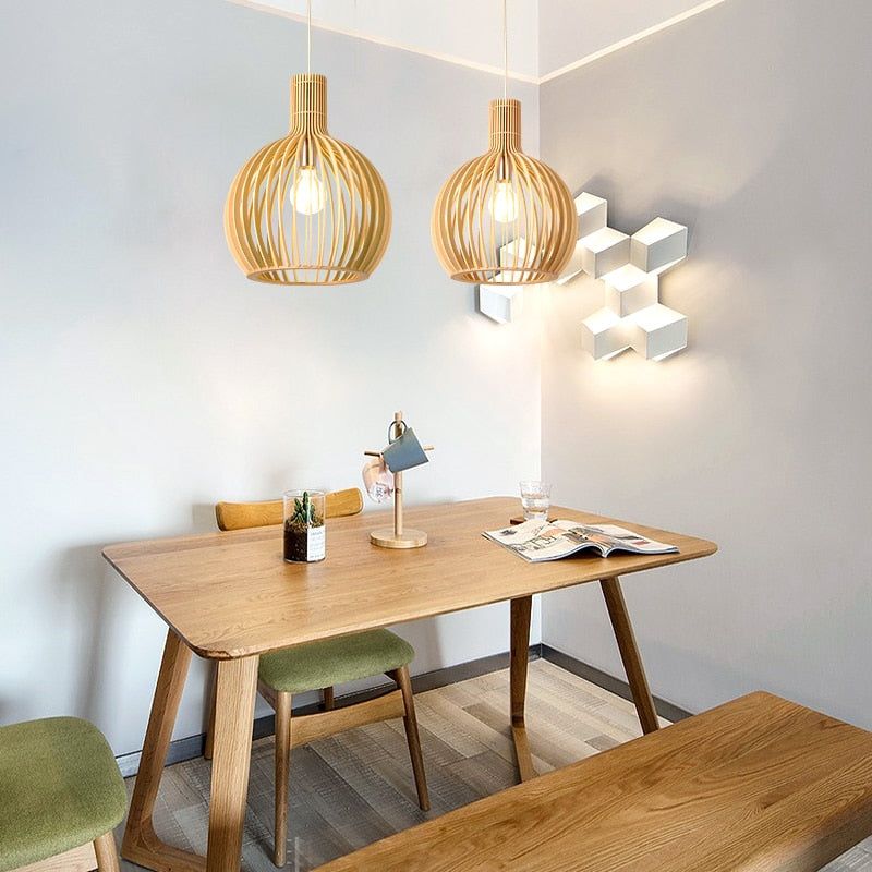 Wooden Pendant Light | Natural Wood Cage Design