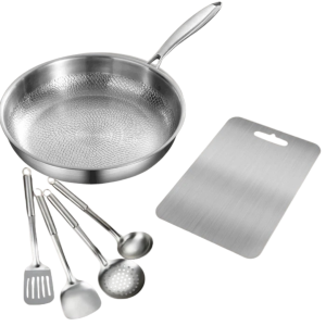 Titanium Cookware Set | PFAS-Free Hammered Pan with Utensils Bundle