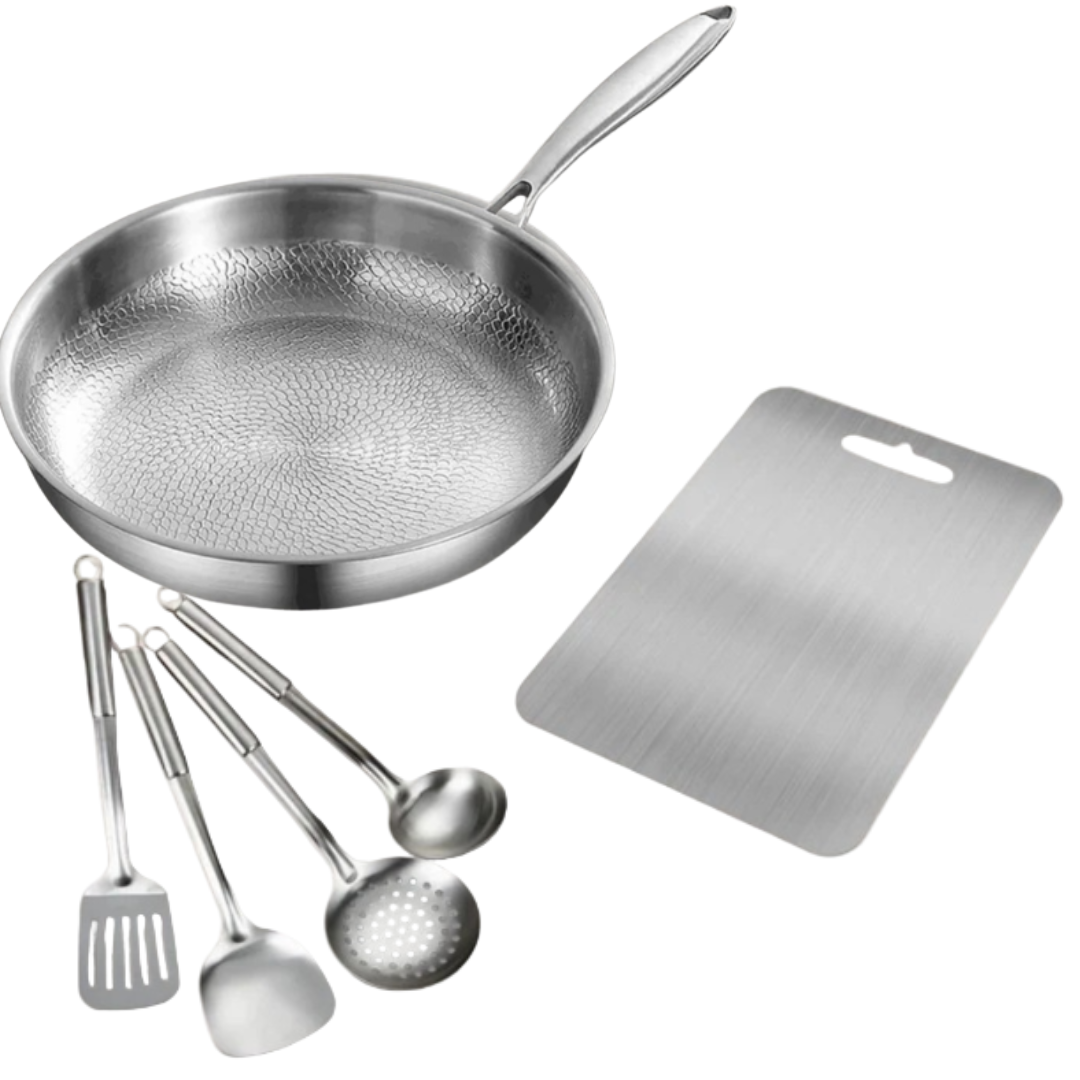 Titanium Cookware Set | PFAS-Free Hammered Pan with Utensils Bundle
