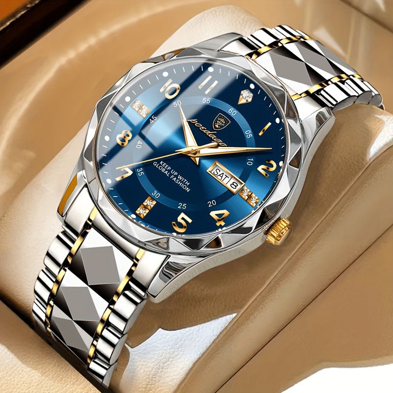 Men's Sports Watch | Blue Dial Two-Tone Steel Band