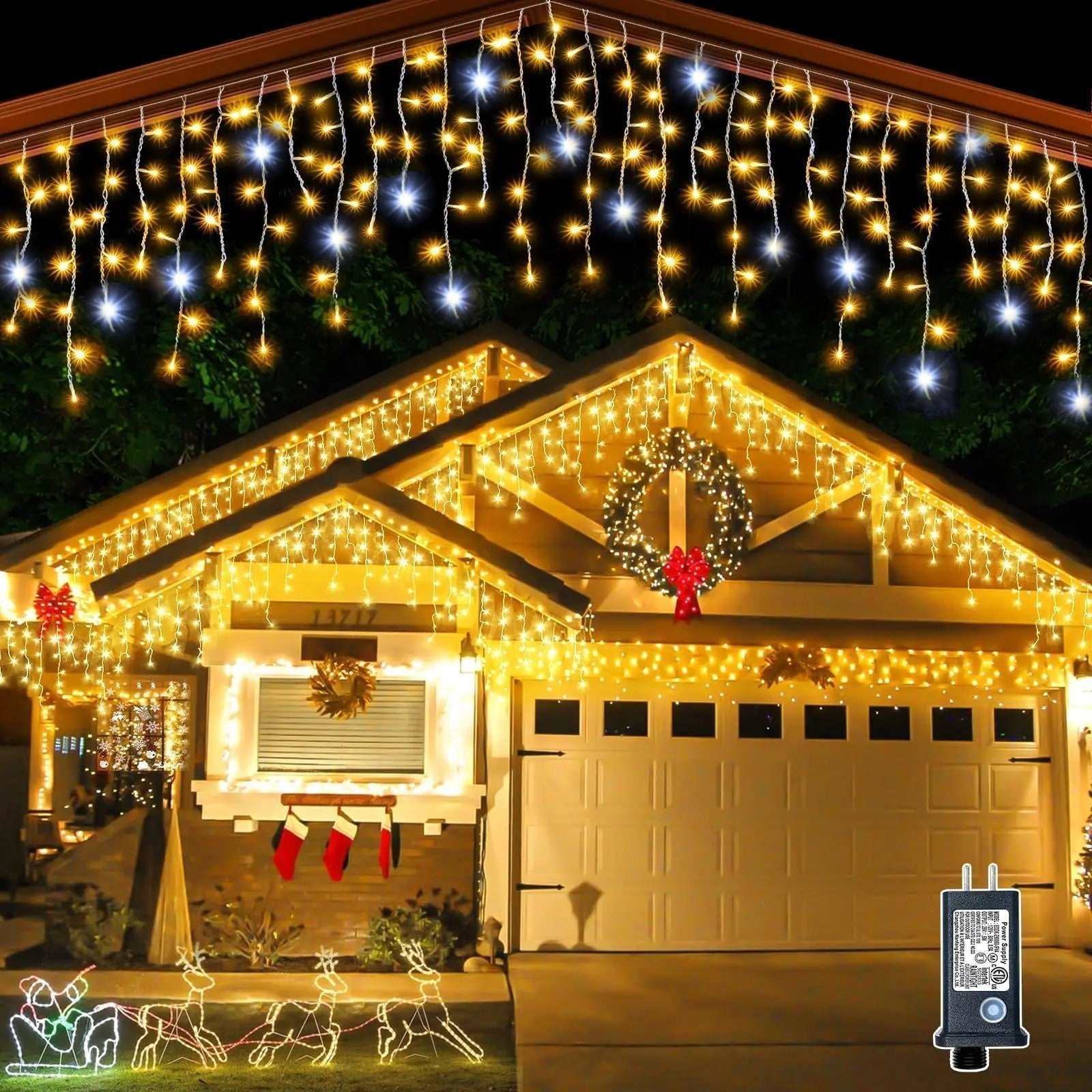 LED Icicle String Lights | Warm White Curtain Lights with Flickering Effect