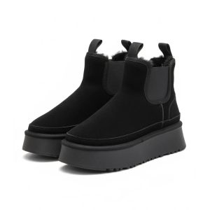 Women's Platform Ankle Boots | Black Suede Chelsea Style