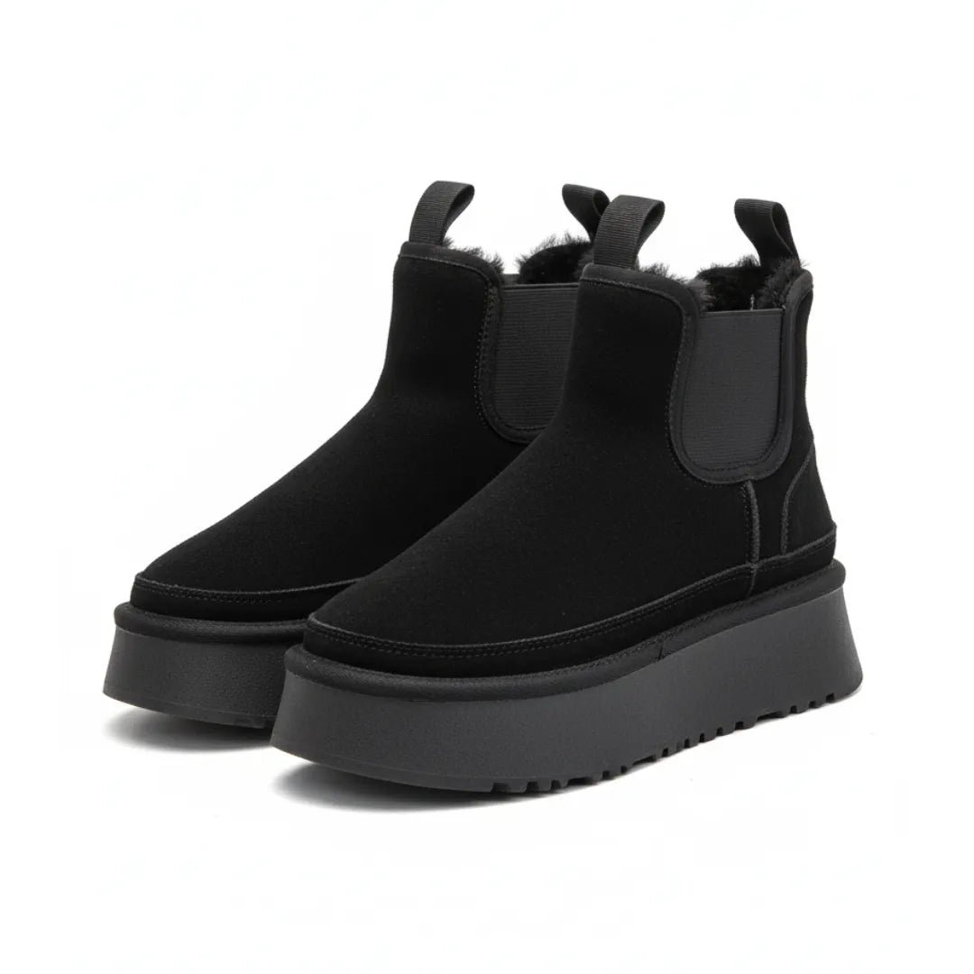 Women's Platform Ankle Boots | Black Suede Chelsea Style