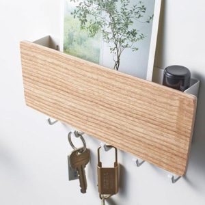 Wooden Wall Key Holder | Modern Entryway Organizer with Colorful Hooks